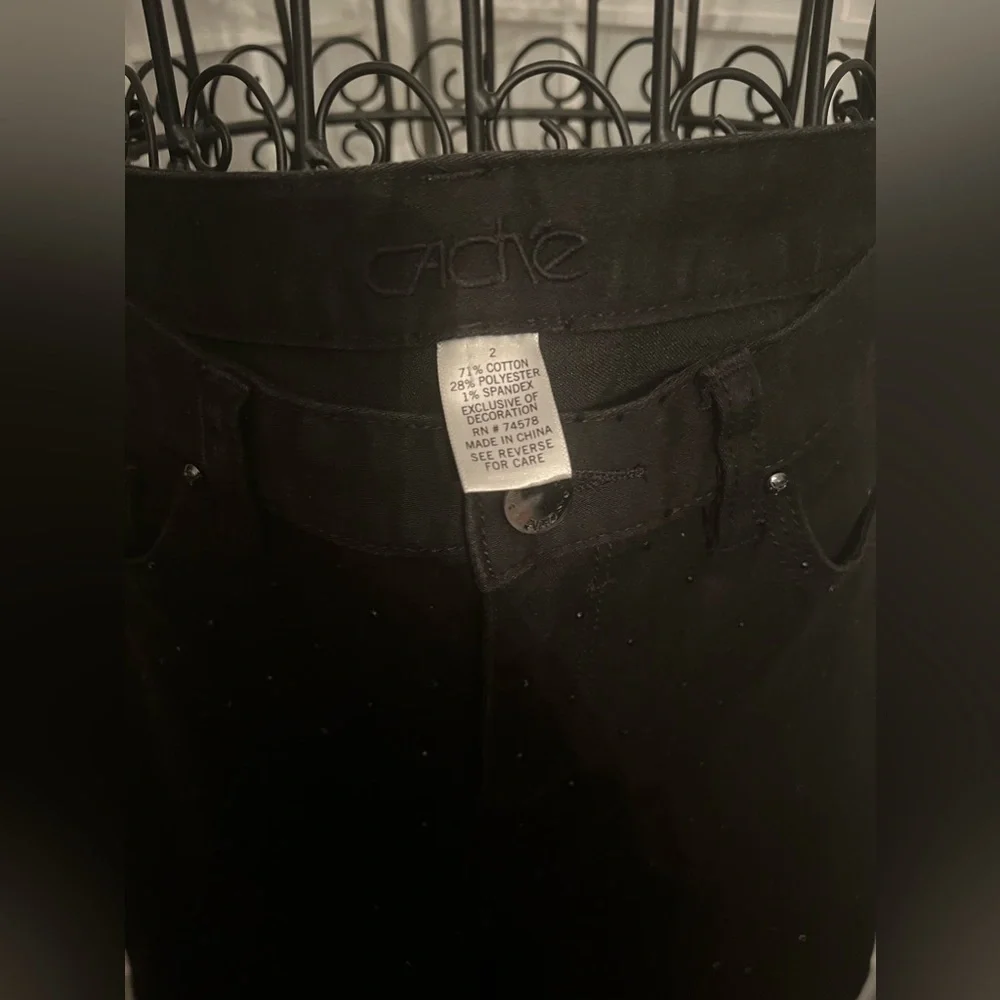 CACHE Black Denim Studded Black Bead/Stud Jean Pants Size 2 - Picture 3 of 12